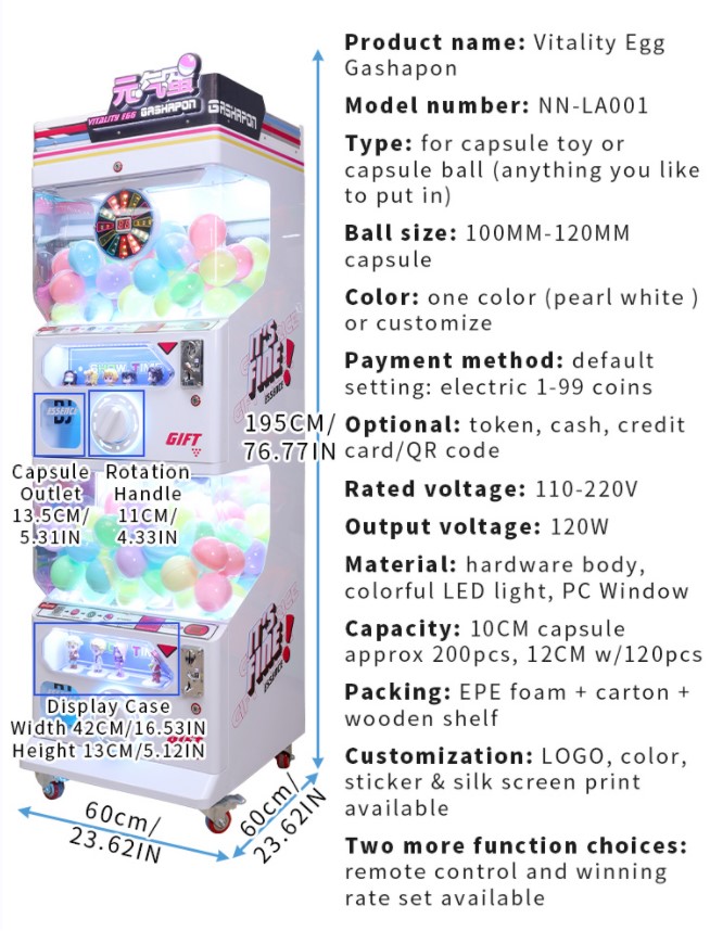 Winning Rate Game Custom Lay Large Toy Capsule Machine
